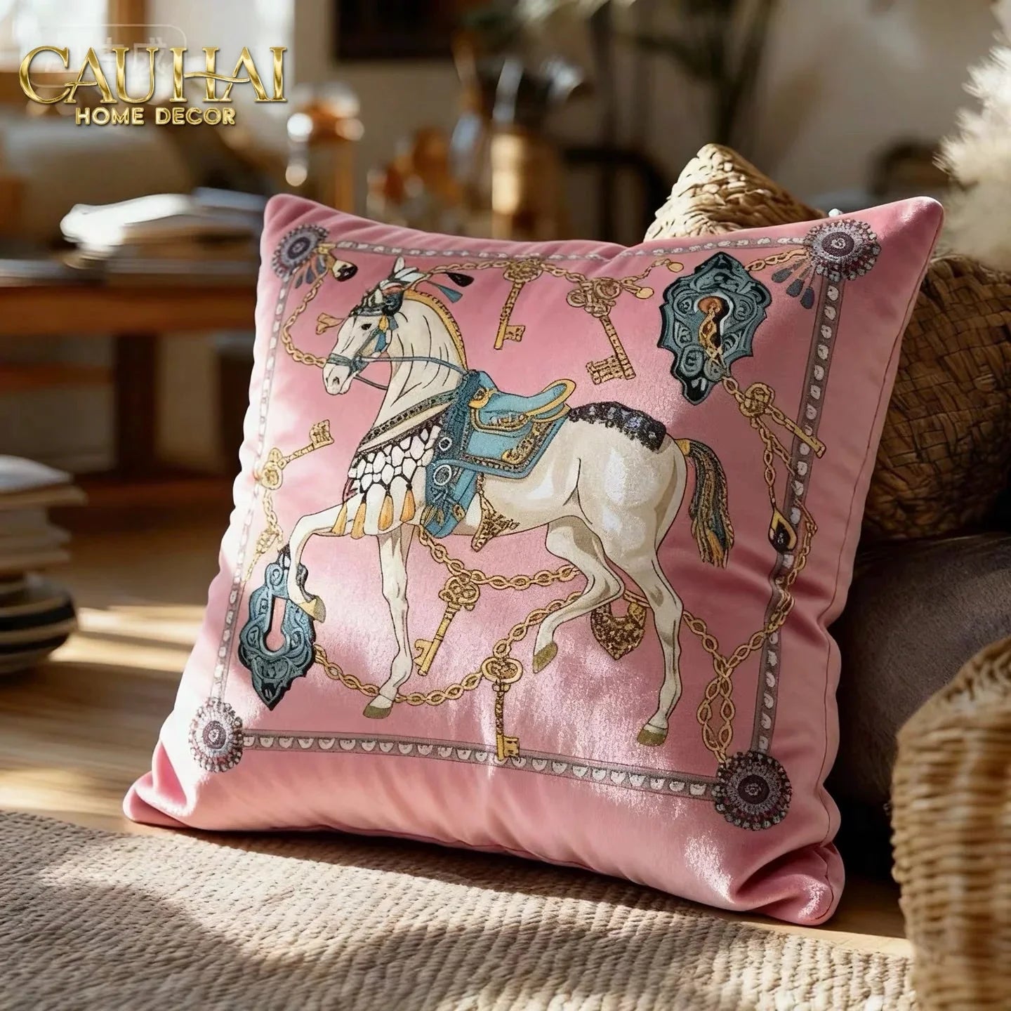 Vỏ Gối Nhung Cheval de Fête d’Or de Dorées 45-CẬU HAI HOME DECOR