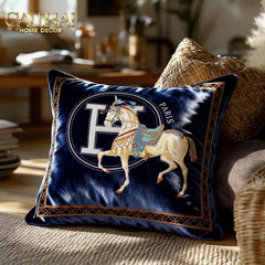 Vỏ Gối Nhung Cheval de Fetes Voyages Signature H 45-VỎ GỐI-CẬU HAI HOME DECOR
