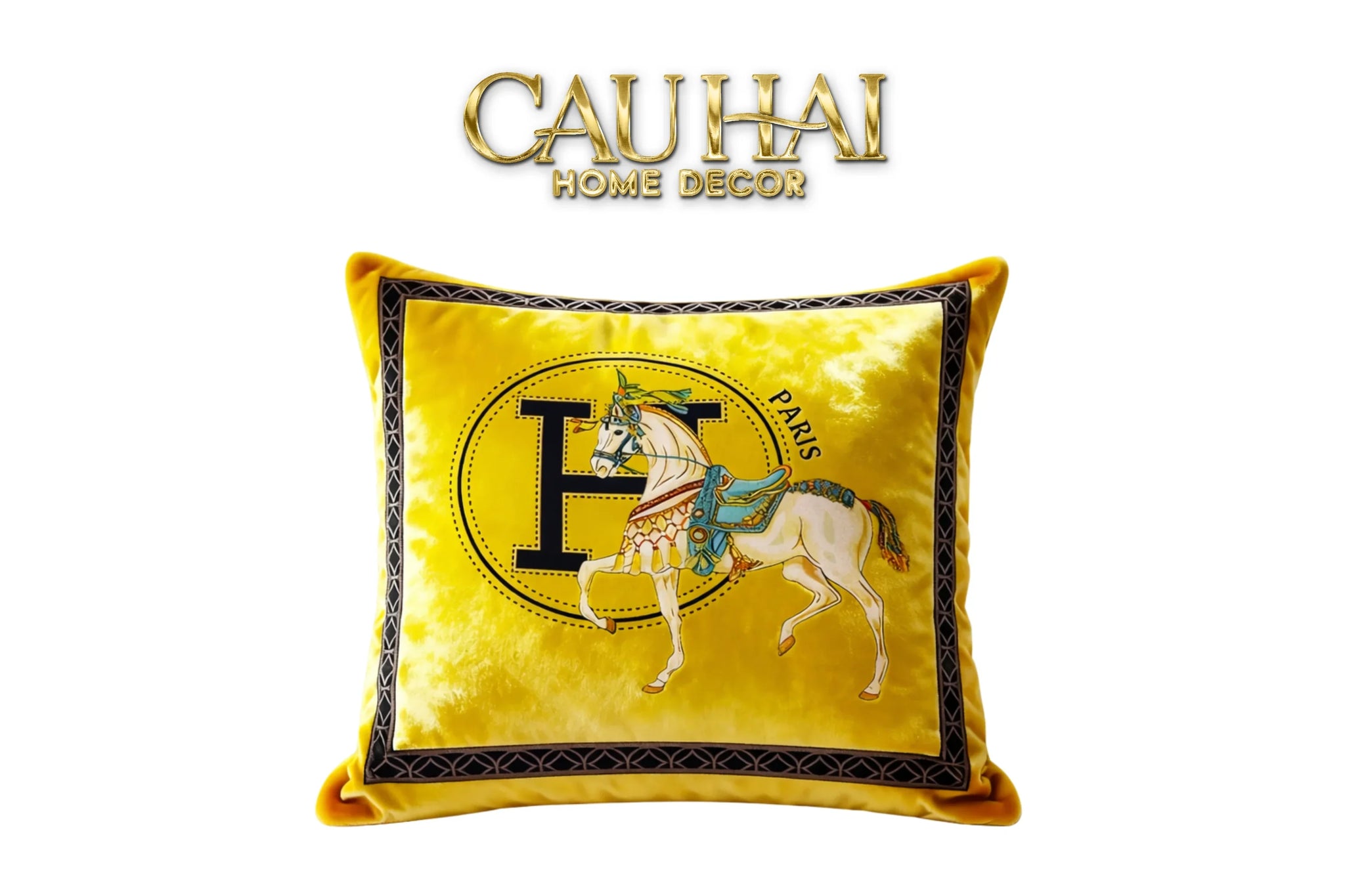 Vỏ Gối Nhung Cheval de Fetes Voyages Signature H 45-VỎ GỐI-CẬU HAI HOME DECOR