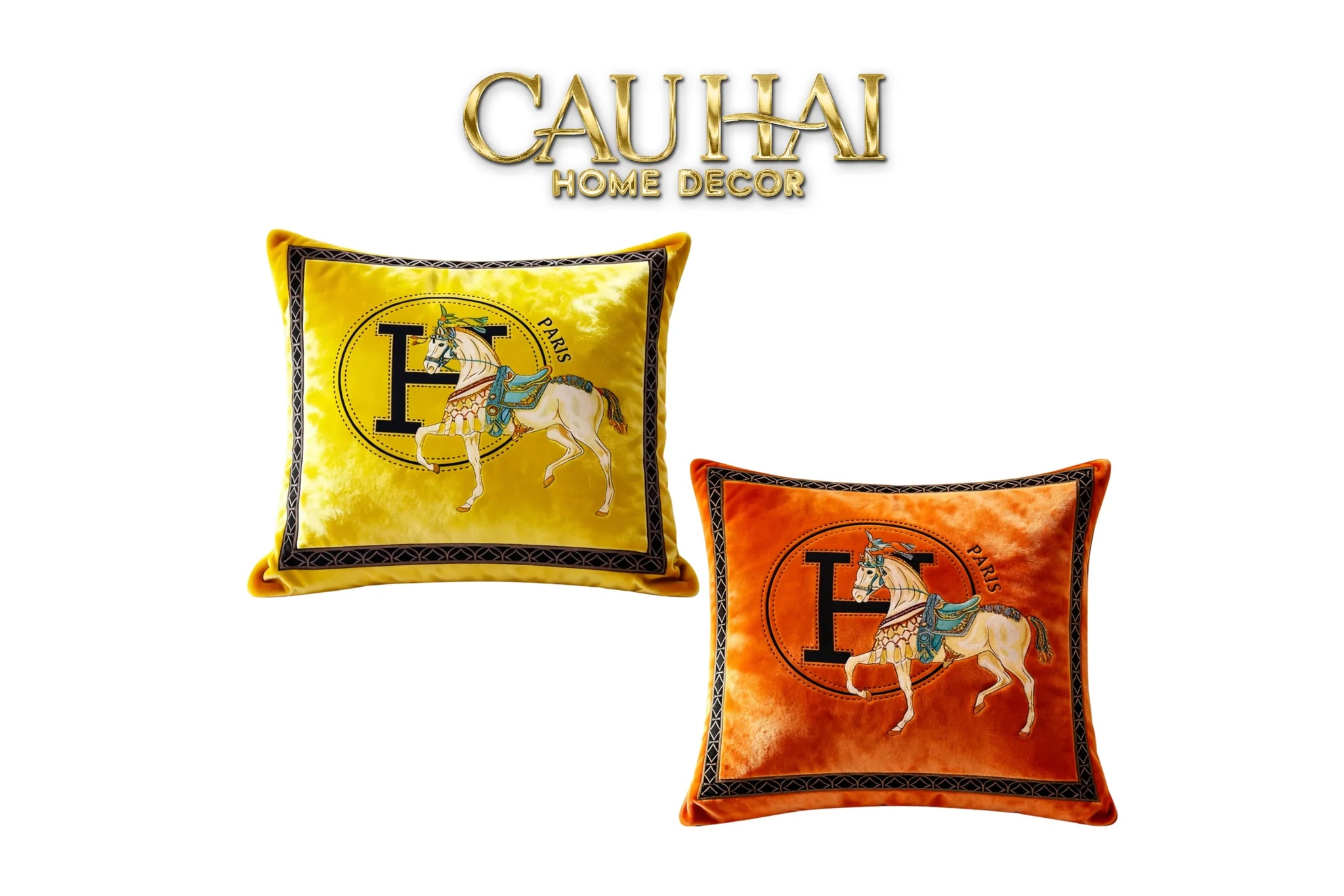 Vỏ Gối Nhung Cheval de Fetes Voyages Signature H 45-VỎ GỐI-CẬU HAI HOME DECOR