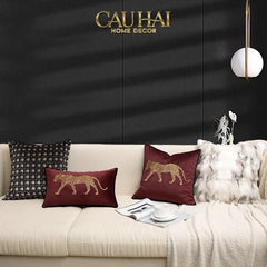 Vỏ Gối Nhung Đỏ Báo Đốm Burgundy Panther Écartier 45-VỎ GỐI-CẬU HAI HOME DECOR