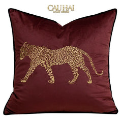 Vỏ Gối Nhung Đỏ Báo Đốm Burgundy Panther Écartier 45-VỎ GỐI-CẬU HAI HOME DECOR