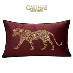 Vỏ Gối Nhung Đỏ Báo Đốm Burgundy Panther Écartier 45-VỎ GỐI-CẬU HAI HOME DECOR