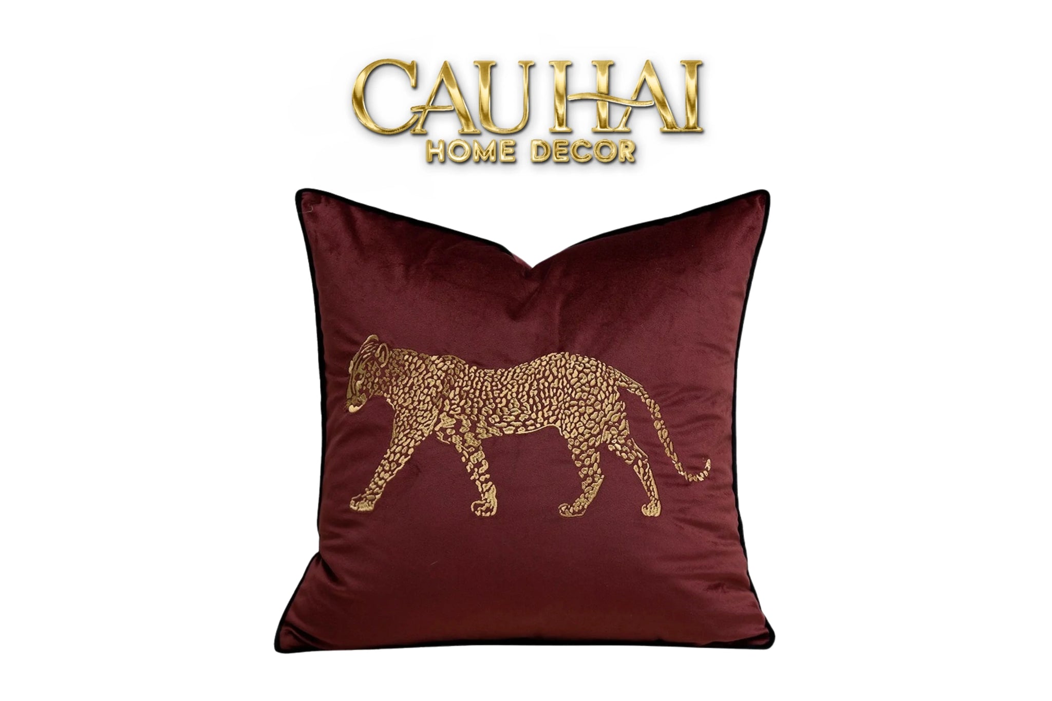 Vỏ Gối Nhung Đỏ Báo Đốm Burgundy Panther Écartier 45-VỎ GỐI-CẬU HAI HOME DECOR