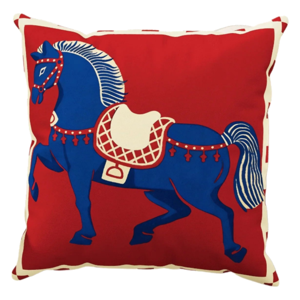 Vỏ Gối Nhung Équestre Cheval Bleu Royal Divin 45 - Cậu Hai Home Decor