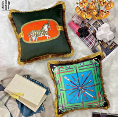 Vỏ Gối Nhung Équestre Émeraude Cheval 45.-VỎ GỐI-CẬU HAI HOME DECOR
