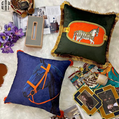 Vỏ Gối Nhung Équestre Émeraude Cheval 45.-VỎ GỐI-CẬU HAI HOME DECOR