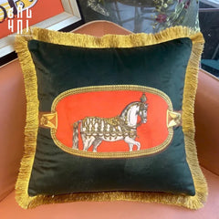 Vỏ Gối Nhung Équestre Émeraude Cheval 45.-VỎ GỐI-CẬU HAI HOME DECOR