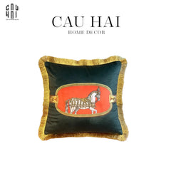 Vỏ Gối Nhung Équestre Émeraude Cheval 45.-VỎ GỐI-CẬU HAI HOME DECOR