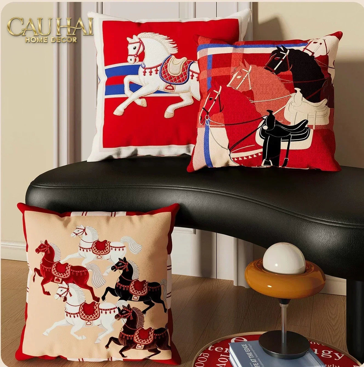 Vỏ Gối Nhung Équestre Les Cinq Chevaux Royaux 45-VỎ GỐI-CẬU HAI HOME DECOR-CẬU HAI HOME DECOR