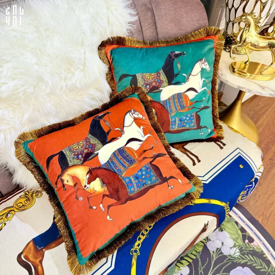 Vỏ Gối Nhung Équestre Running Stallion 45. - Jade-VỎ GỐI-CẬU HAI HOME DECOR
