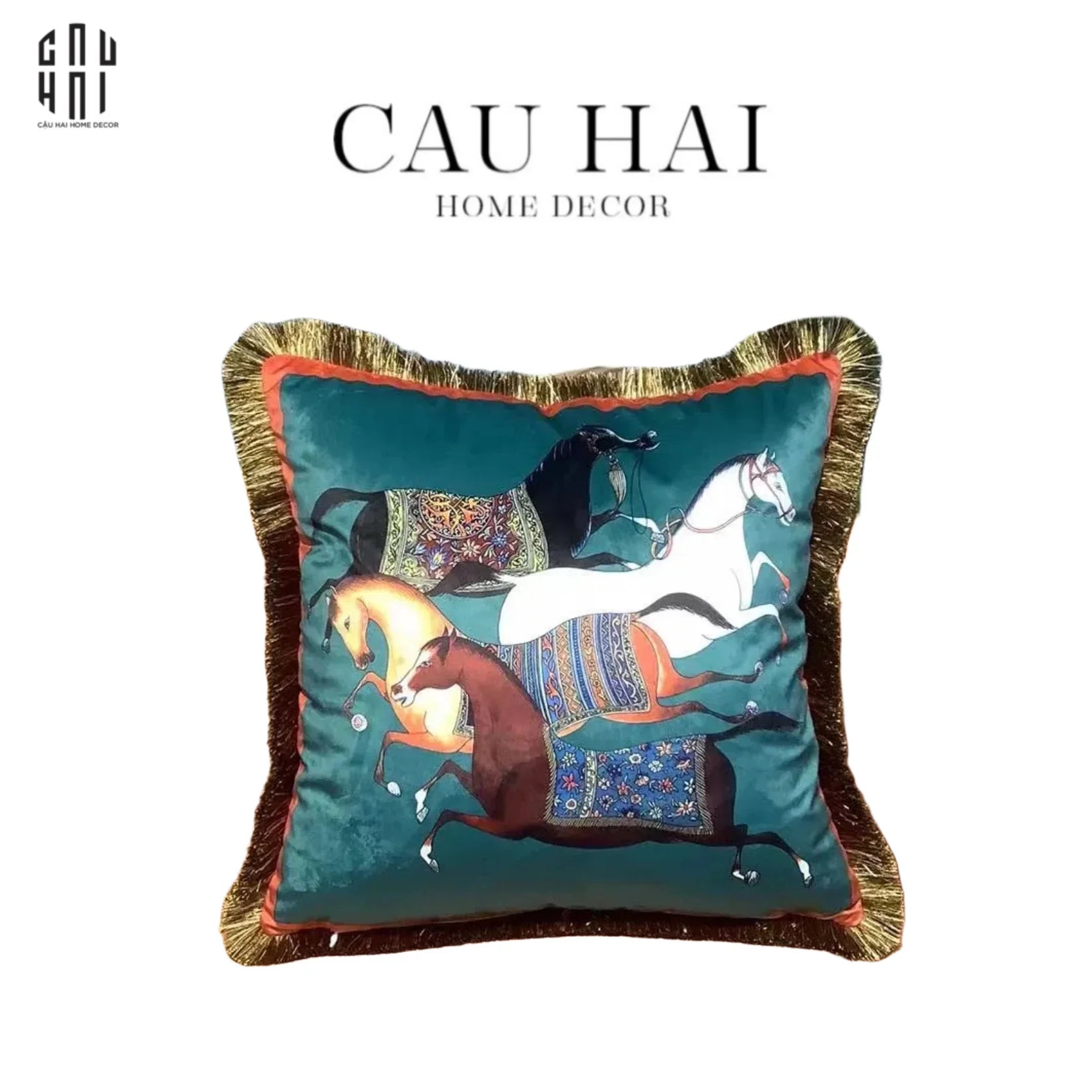 Vỏ Gối Nhung Équestre Running Stallion 45. - Jade-VỎ GỐI-CẬU HAI HOME DECOR