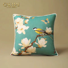 Vỏ Gối Nhung Hoa Thêu Viền Ngọc Trai - Dynasty Peony White Pearl 50-VỎ GỐI-CẬU HAI HOME DECOR