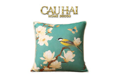 Vỏ Gối Nhung Hoa Thêu Viền Ngọc Trai - Dynasty Peony White Pearl 50-VỎ GỐI-CẬU HAI HOME DECOR
