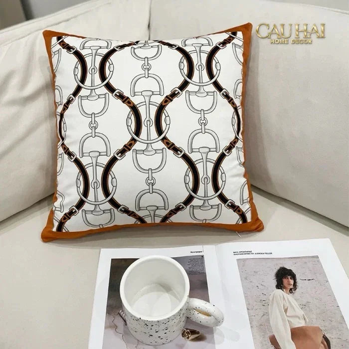 Vỏ Gối Nhung Horsebit Noble Héritage - Blanc Motif 45-VỎ GỐI-CẬU HAI HOME DECOR
