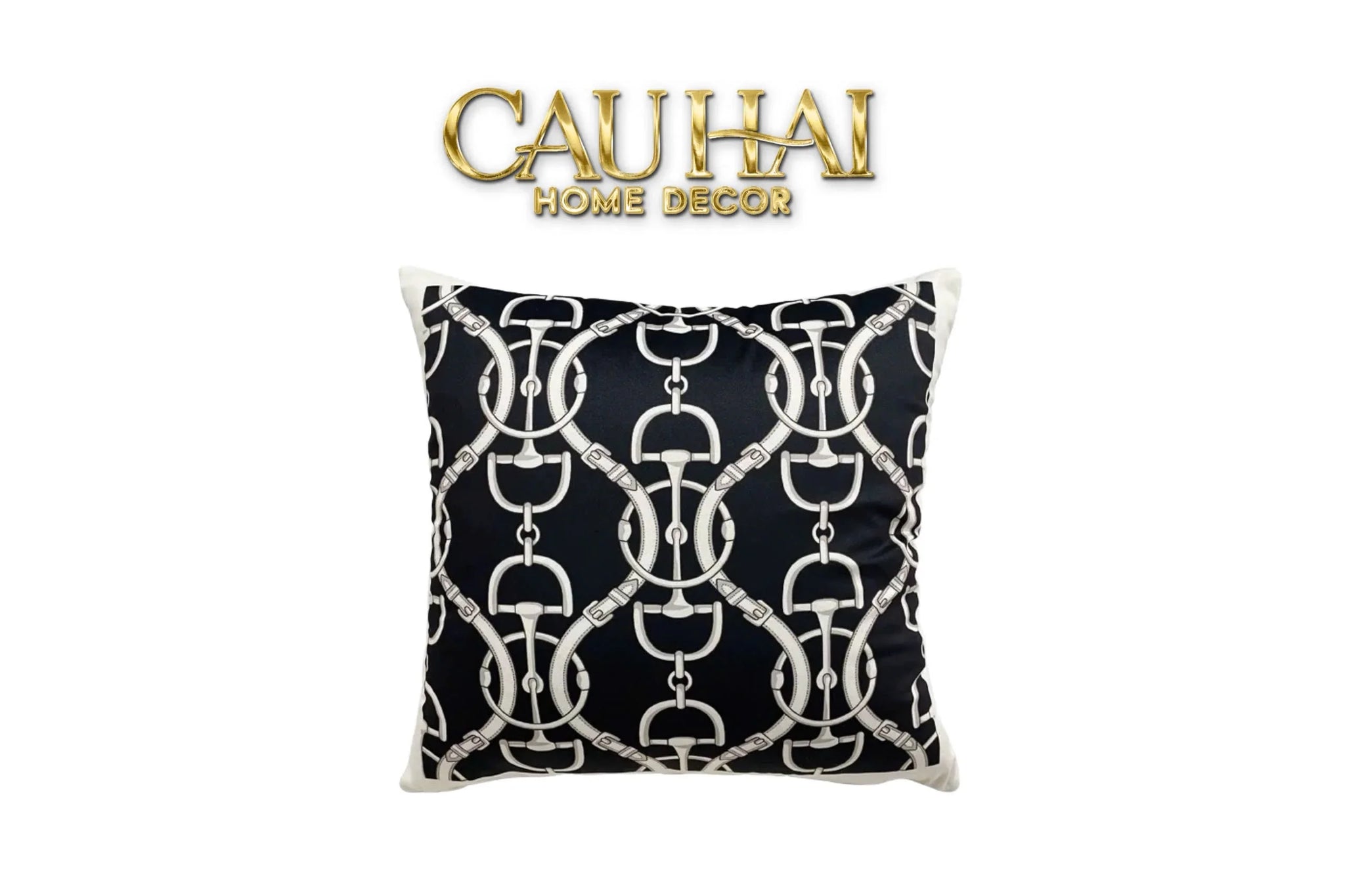 Vỏ Gối Nhung Horsebit Noble Héritage - Noir Motif 45-VỎ GỐI-CẬU HAI HOME DECOR