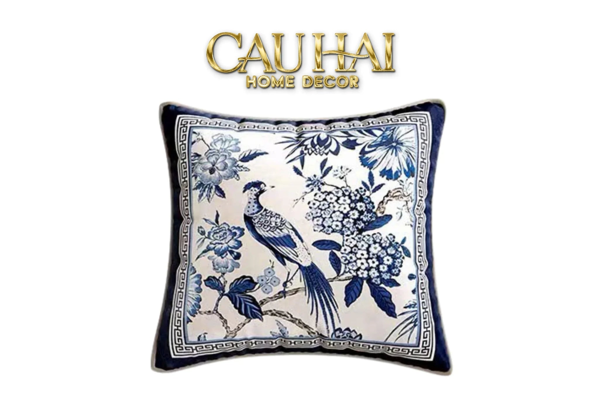 Vỏ Gối Nhung Indochine Oriental indigo Bloom Art 45-VỎ GỐI-CẬU HAI HOME DECOR