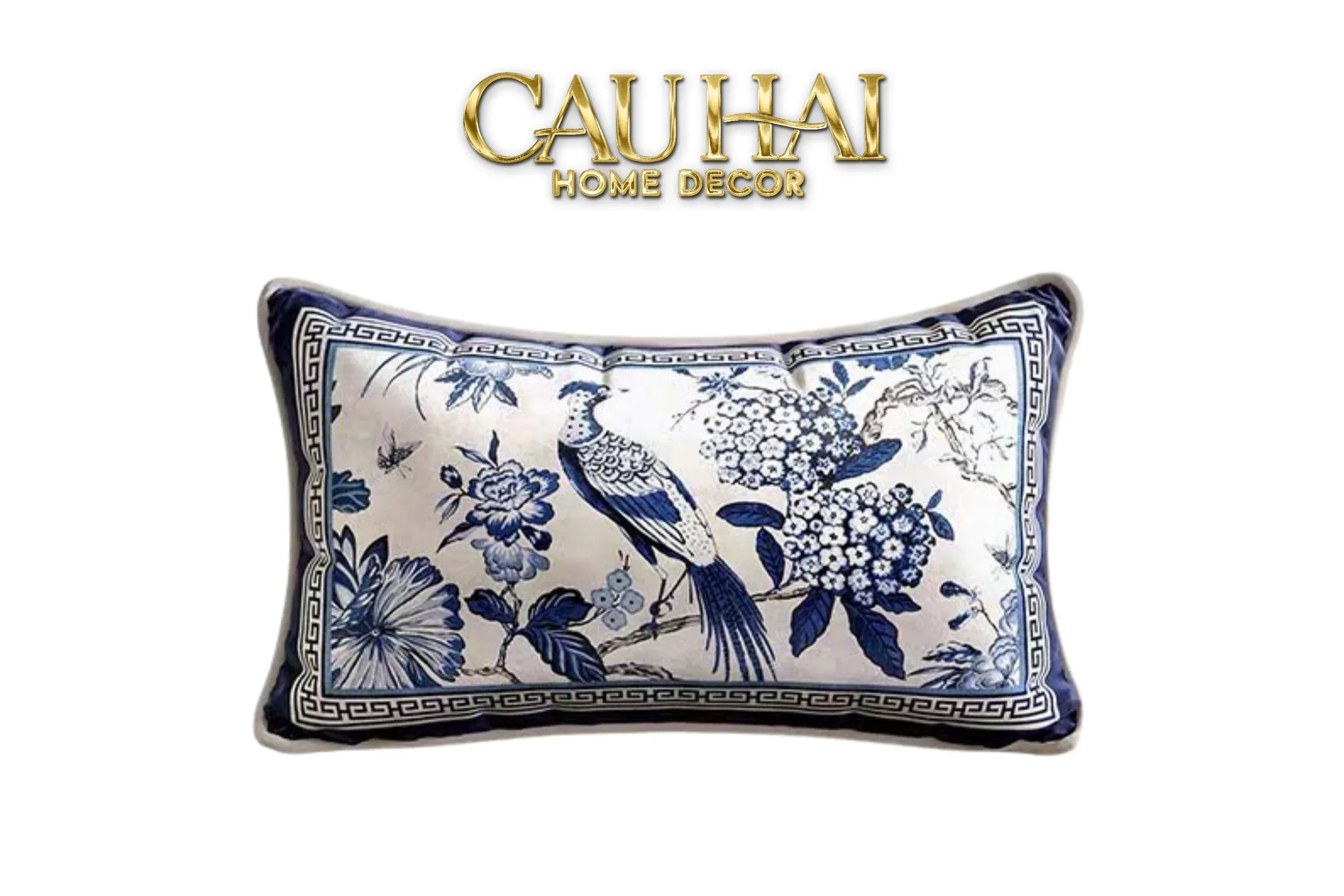 Vỏ Gối Nhung Indochine Oriental indigo Bloom Art 45-VỎ GỐI-CẬU HAI HOME DECOR
