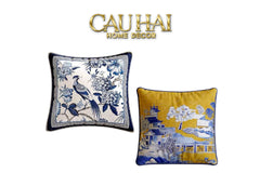 Vỏ Gối Nhung Indochine Oriental indigo Bloom Art 45-VỎ GỐI-CẬU HAI HOME DECOR