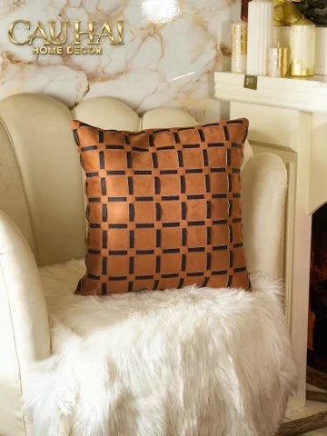 Vỏ Gối Nhung Lux Leather Crossline Terra 45-VỎ GỐI-Đối tác tại Trung Quốc theo từng đơn đặt hàng-CẬU HAI HOME DECOR