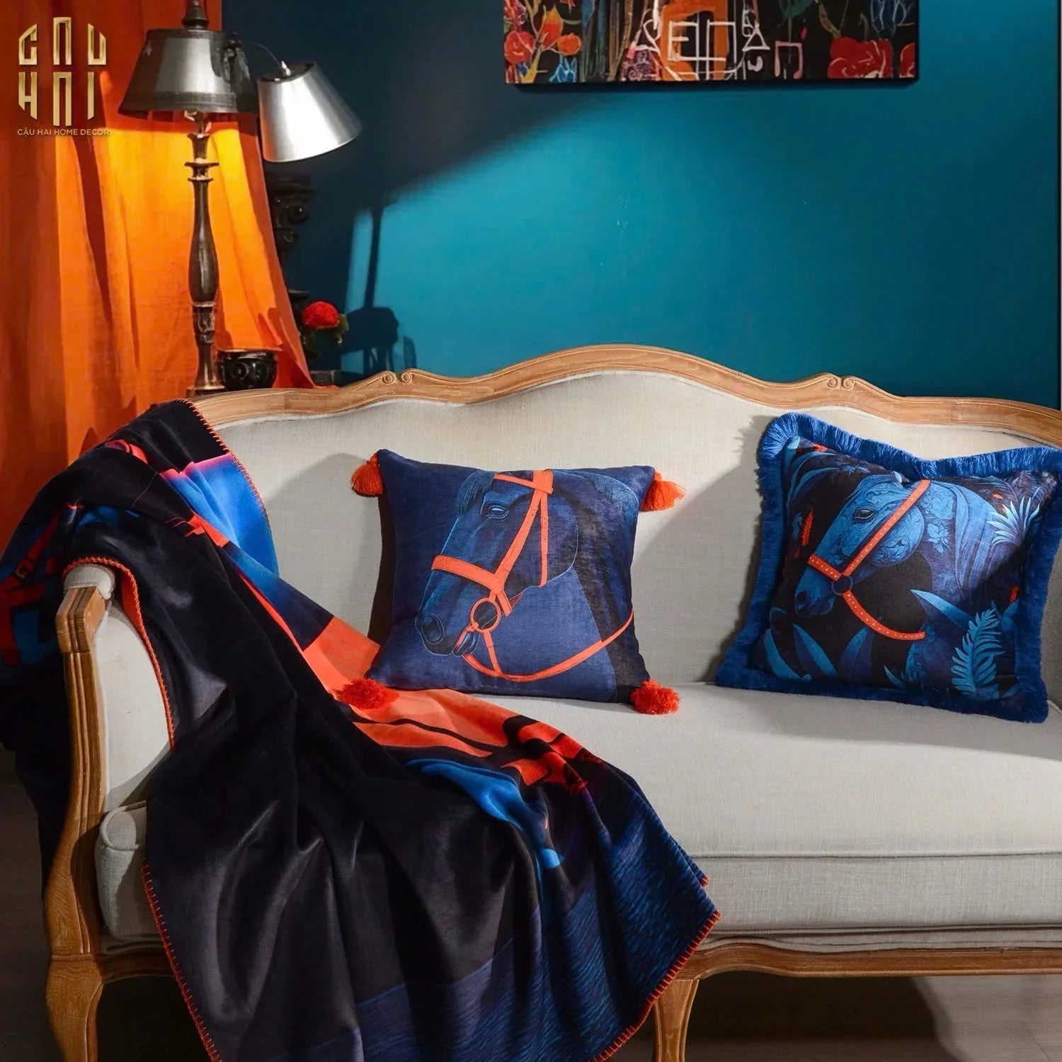 Vỏ Gối Nhung Marine Stallion - Fringe Edge-VỎ GỐI-CẬU HAI HOME DECOR
