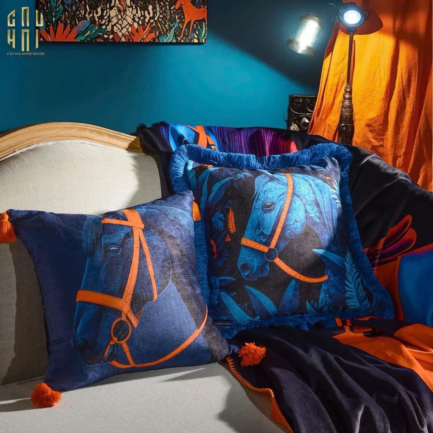 Vỏ Gối Nhung Marine Stallion - Fringe Edge-VỎ GỐI-CẬU HAI HOME DECOR