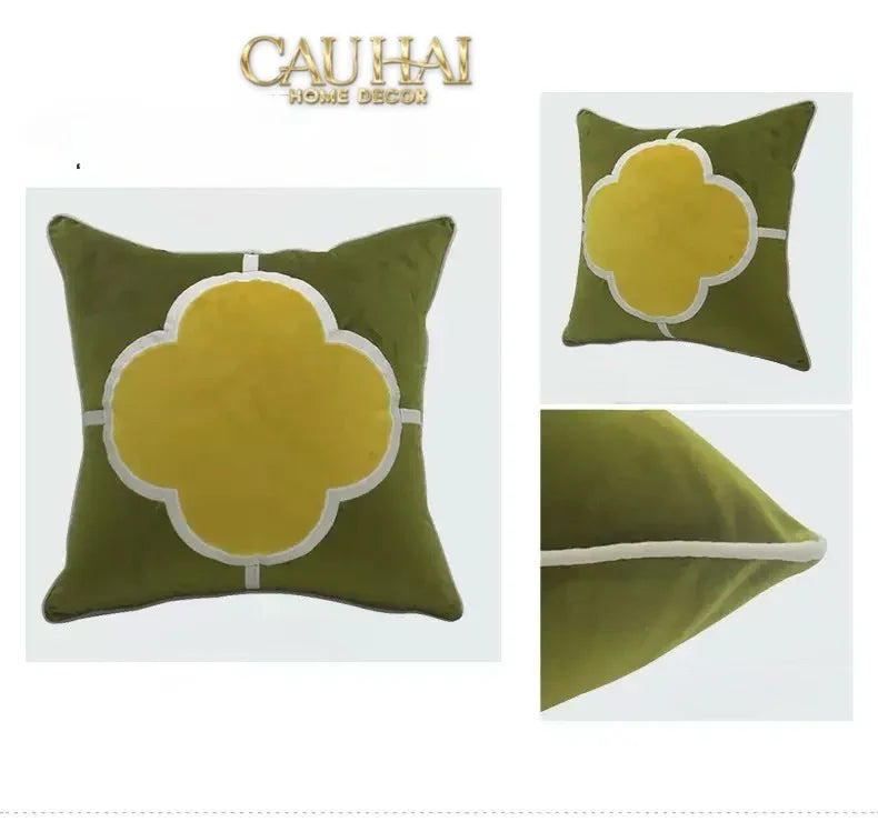 Vỏ Gối Nhung Olive Clover Quatrefoil 45-VỎ GỐI-CẬU HAI HOME DECOR