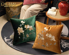 Vỏ Gối Nhung Thêu Mộc Lan Hoa 45x45-CẬU HAI HOME DECOR