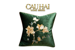 Vỏ Gối Nhung Thêu Mộc Lan Hoa 45x45-CẬU HAI HOME DECOR