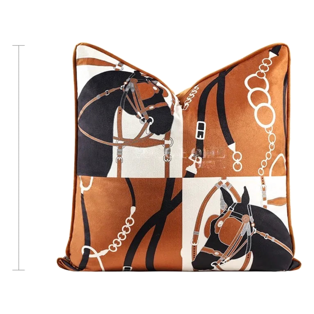 Vỏ Gối Nhung Triptyque Équestre Moderne Cognac Brun 45 - Cậu Hai Home Decor