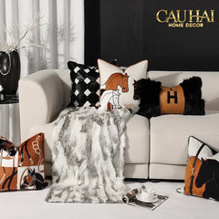 Vỏ Gối Nhung Triptyque Équestre Moderne - Cognac Brun 45-VỎ GỐI-CẬU HAI HOME DECOR