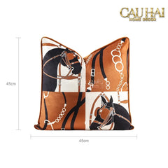 Vỏ Gối Nhung Triptyque Équestre Moderne - Cognac Brun 45-VỎ GỐI-CẬU HAI HOME DECOR