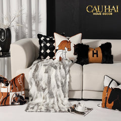Vỏ Gối Nhung Triptyque Équestre Moderne Embroidered Dialogue 45-VỎ GỐI SOFA-CẬU HAI HOME DECOR