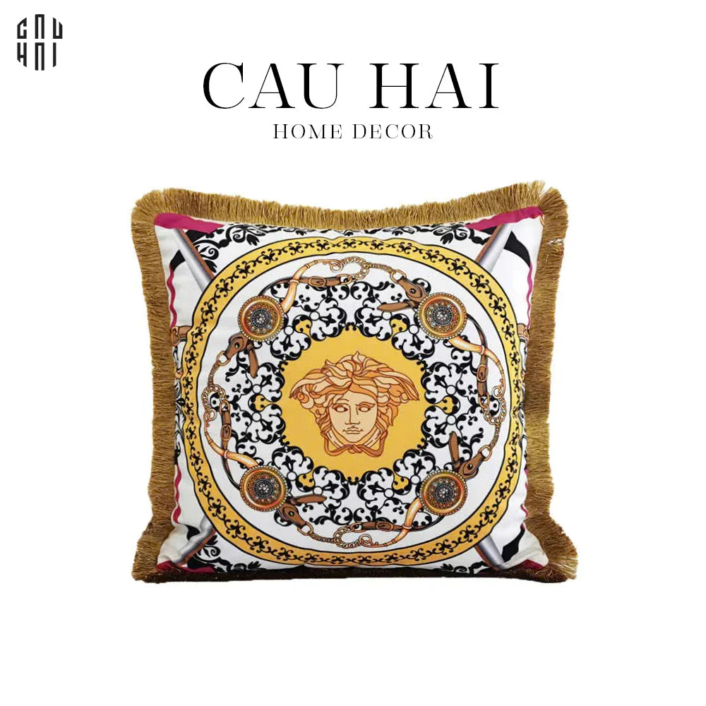 Vỏ Gối Nhung V Class Medusa Head Printed - White 45.-VỎ GỐI-CẬU HAI HOME DECOR