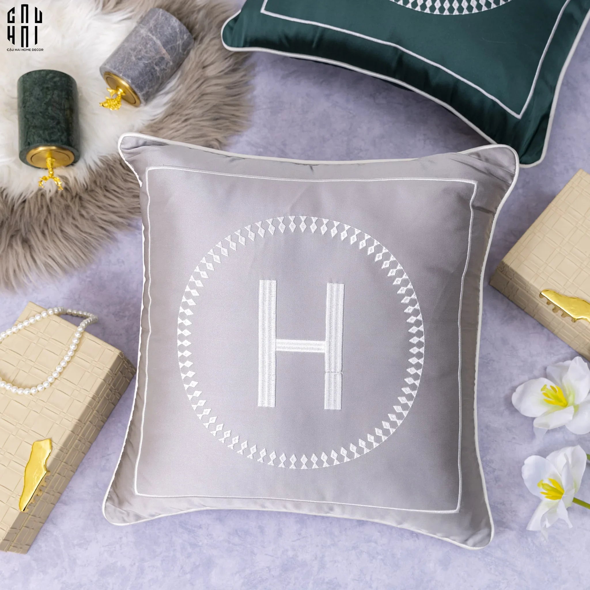 Vỏ Gối Sofa Lụa Helion - Gray 45.-VỎ GỐI-CẬU HAI HOME DECOR
