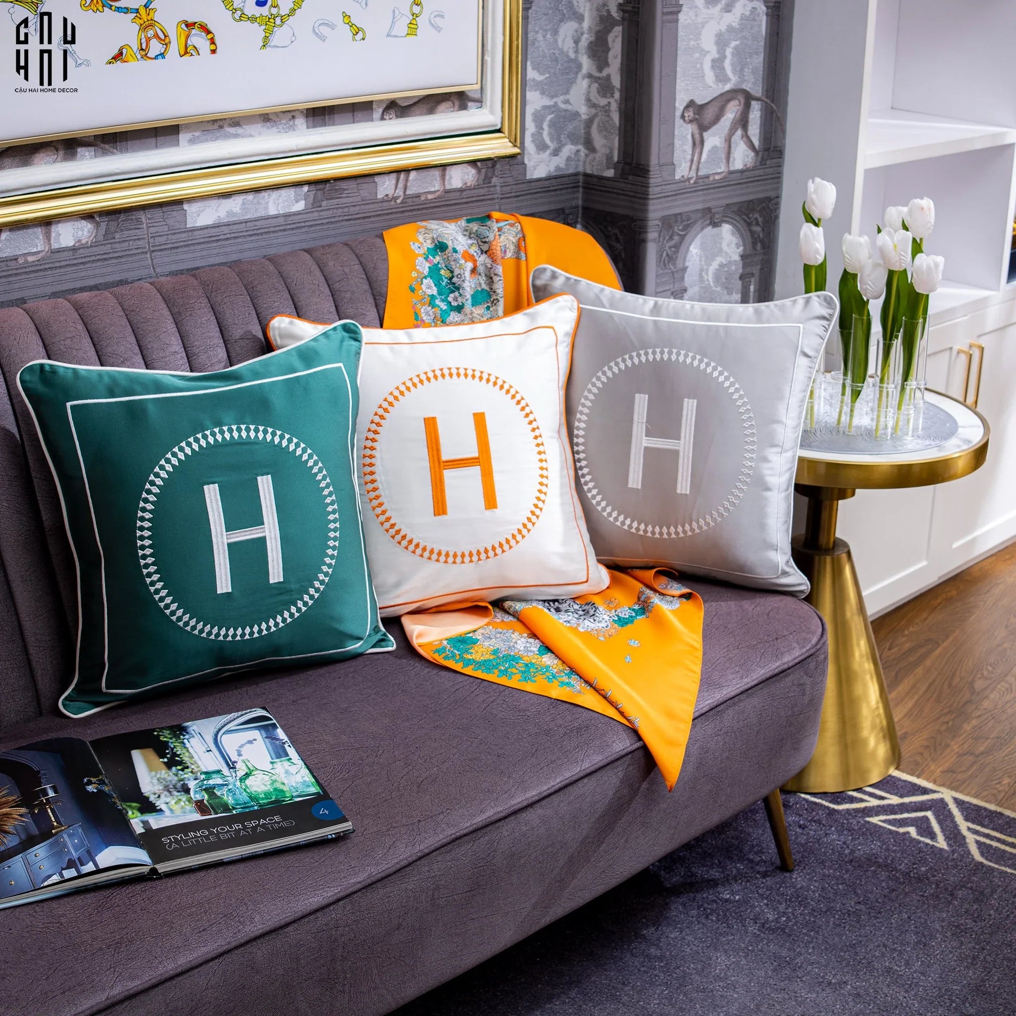 Vỏ Gối Sofa Lụa Helion - Gray 45.-VỎ GỐI-CẬU HAI HOME DECOR