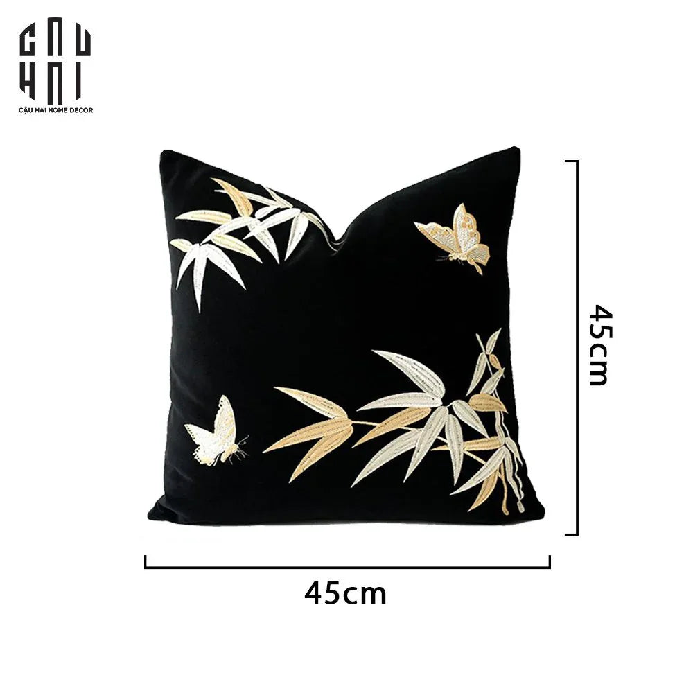 Vỏ Gối Sofa Nhung Golden Bamboo Papillon 45 Ss25-VỎ GỐI-CẬU HAI HOME DECOR