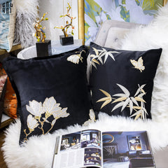 Vỏ Gối Sofa Nhung Golden Bamboo Papillon 45 Ss25-VỎ GỐI-CẬU HAI HOME DECOR