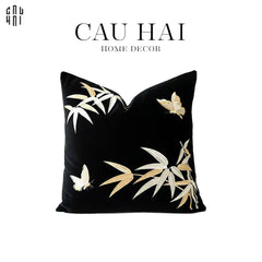 Vỏ Gối Sofa Nhung Golden Bamboo Papillon 45 Ss25-VỎ GỐI-CẬU HAI HOME DECOR