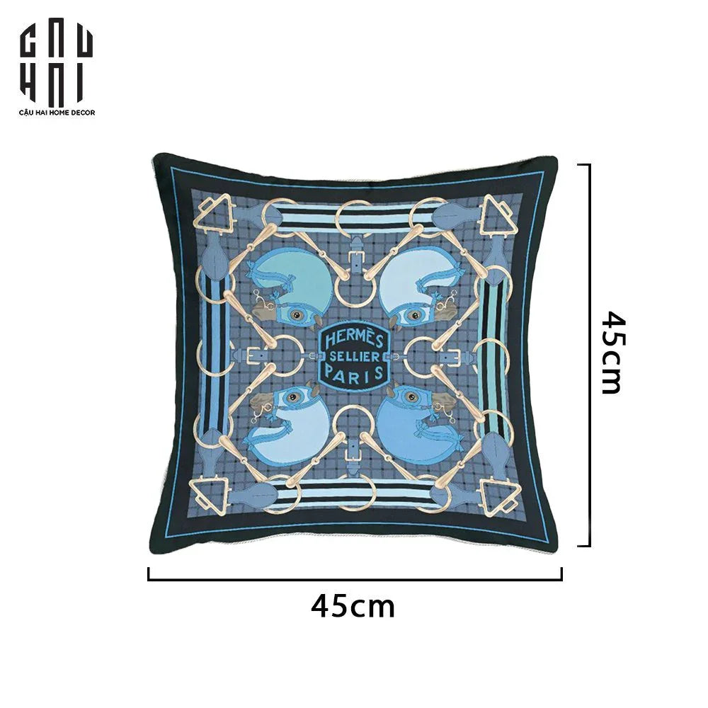 Vỏ Gối Sofa Nhung Tatersale Blue 45X45Cm-VỎ GỐI-CẬU HAI HOME DECOR