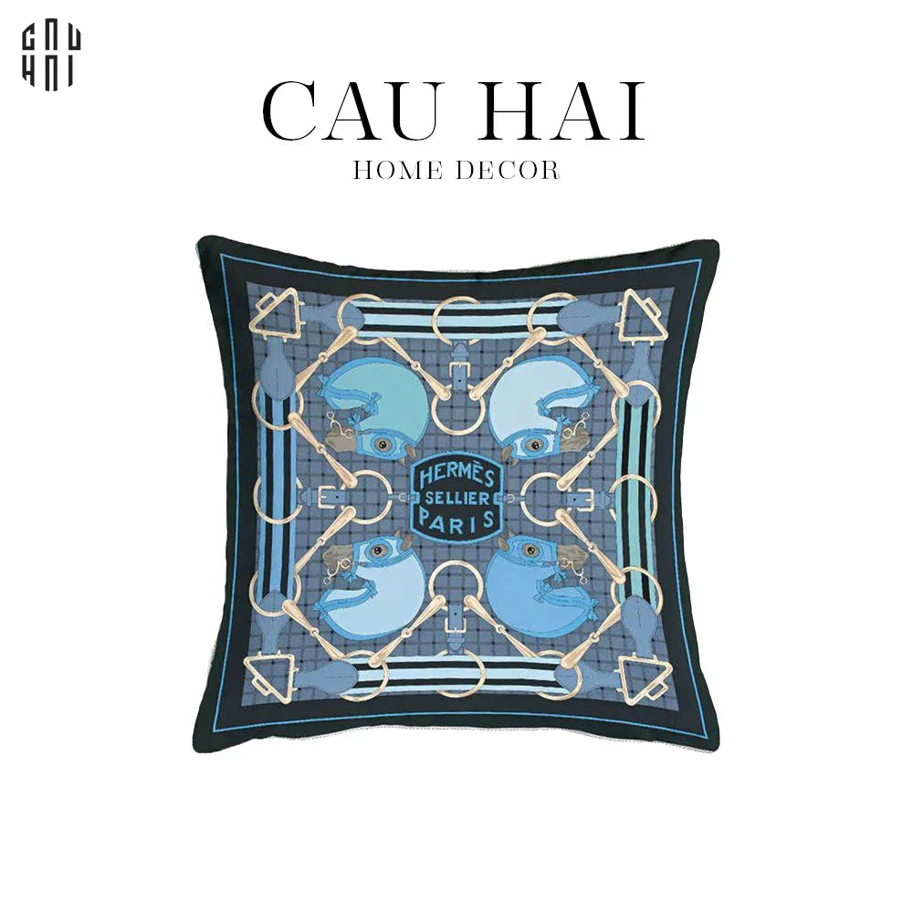 Vỏ Gối Sofa Nhung Tatersale Blue 45X45Cm-VỎ GỐI-CẬU HAI HOME DECOR