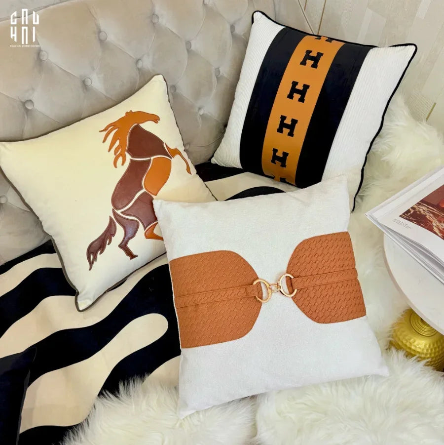 Vỏ Gối Thêu Leather Trot-VỎ GỐI-CẬU HAI HOME DECOR