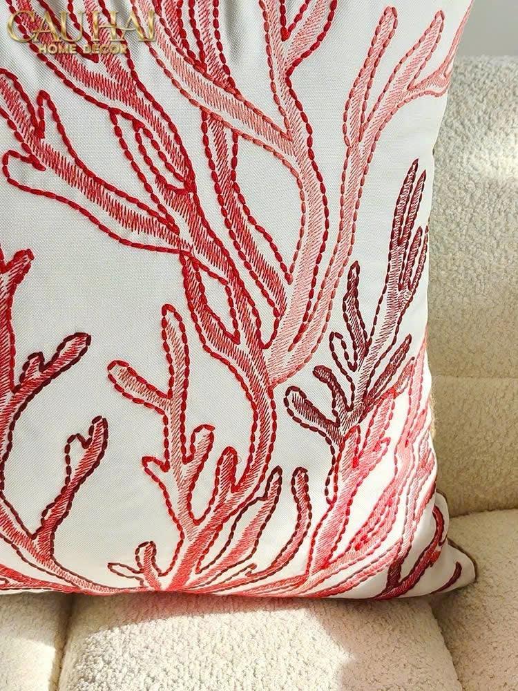 Vỏ Gối Thêu San Hô Rouge Embroidery Coral 50-VỎ GỐI-CẬU HAI HOME DECOR