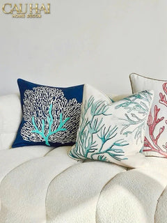 Vỏ Gối Thêu San Hô Rouge Embroidery Coral 50-VỎ GỐI-CẬU HAI HOME DECOR