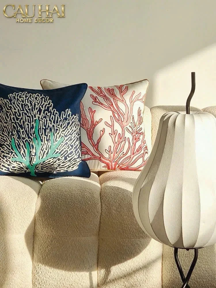 Vỏ Gối Thêu San Hô Rouge Embroidery Coral 50-CẬU HAI HOME DECOR