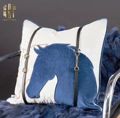 Vỏ Gối Velour Ivoire Perlé Royale Équestre Bleu Harness 45-VỎ GỐI-CẬU HAI HOME DECOR