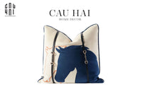 Vỏ Gối Velour Ivoire Perlé Royale Équestre Bleu Harness 45-VỎ GỐI-CẬU HAI HOME DECOR