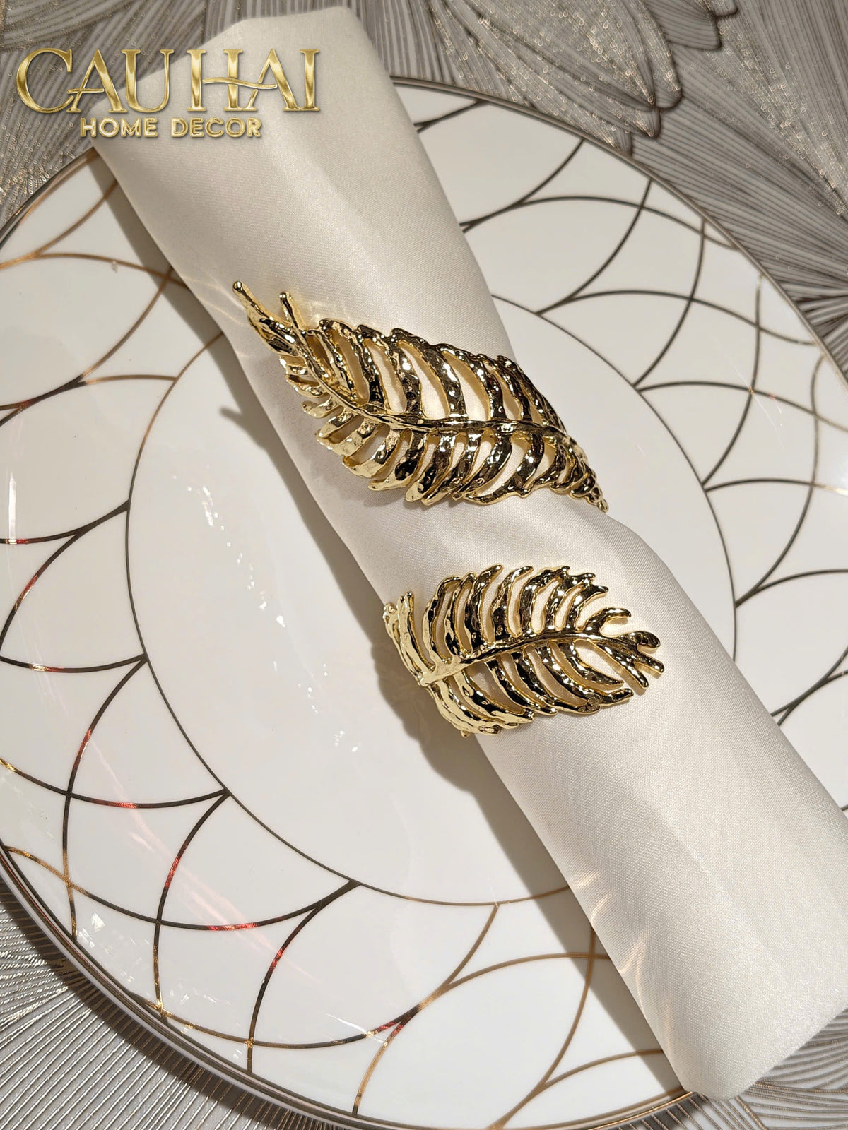 Vòng Khăn Ăn - Gilded Willow Leaf Dinnerware Napkin Ring-SET CHÉN DĨA-Đối tác tại Trung Quốc theo từng đơn đặt hàng-CẬU HAI HOME DECOR