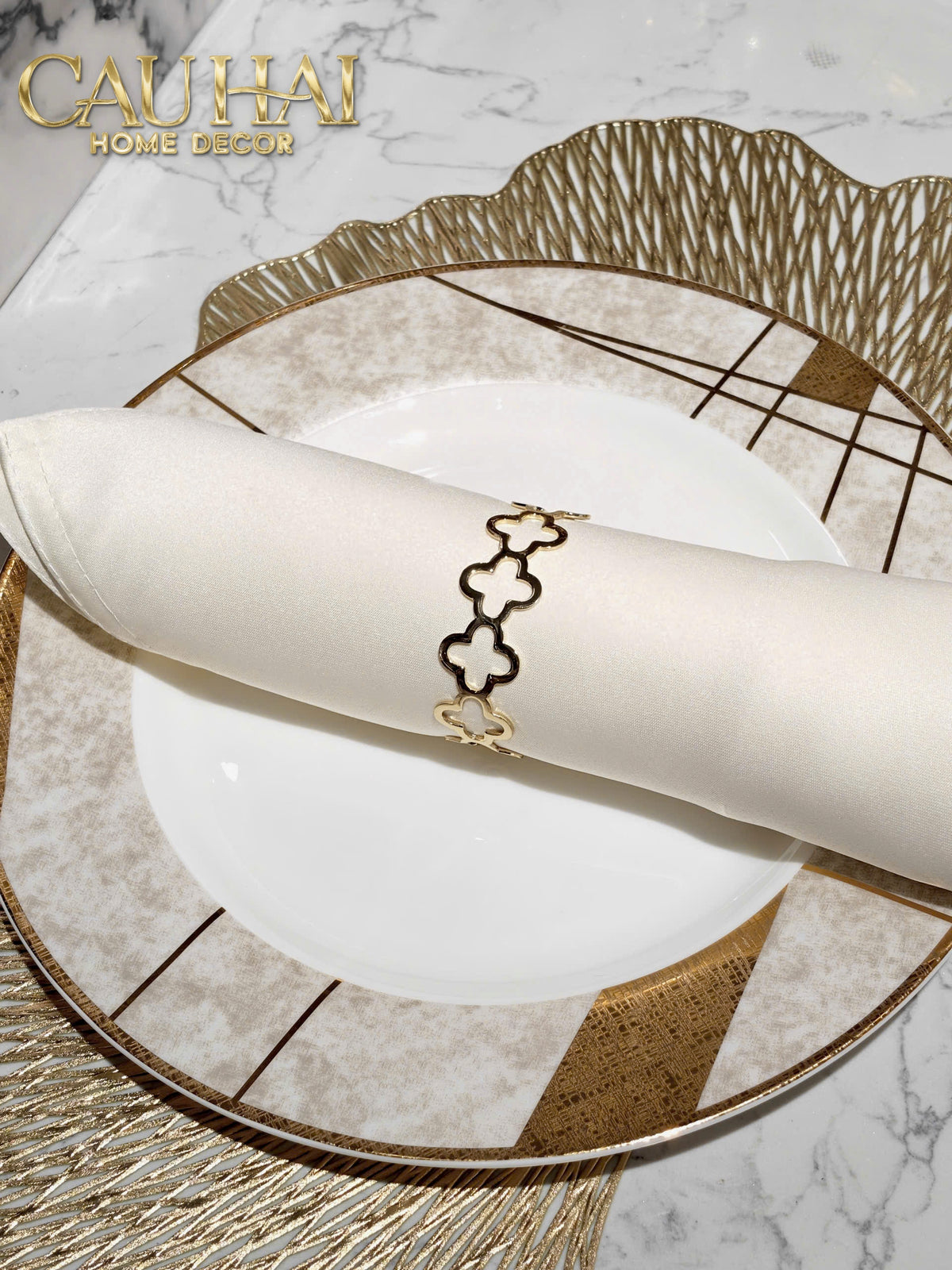 Vòng Khăn Ăn - Napkin Ring Clover Fleur Monogram Quatrefoil-VÒNG KHĂN ĂN-Đối tác tại Trung Quốc theo từng đơn đặt hàng-CẬU HAI HOME DECOR