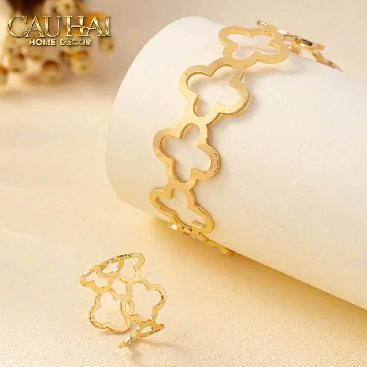 Vòng Khăn Ăn - Napkin Ring Clover Fleur Monogram Quatrefoil-VÒNG KHĂN ĂN-Đối tác tại Trung Quốc theo từng đơn đặt hàng-CẬU HAI HOME DECOR